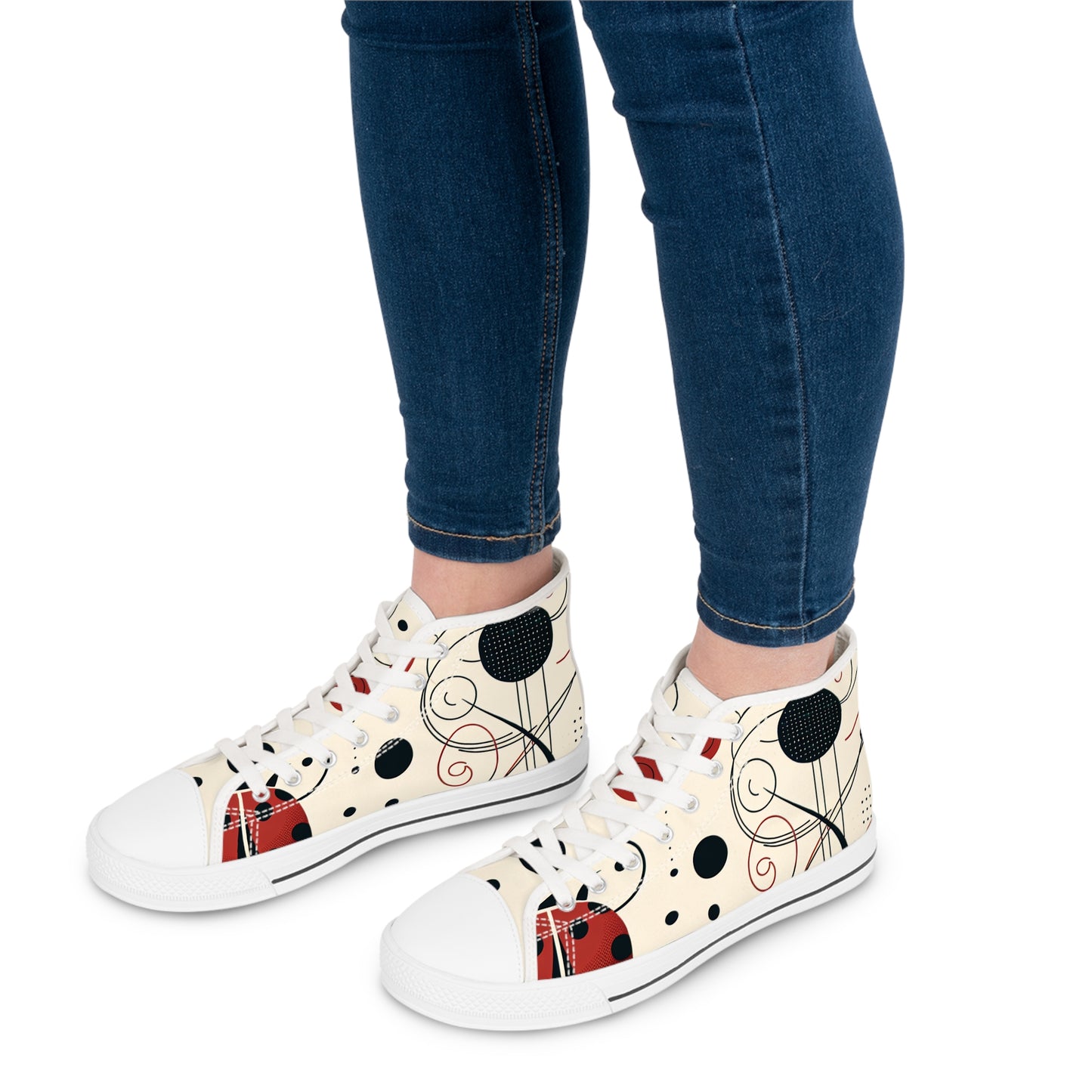 Sneakers, Ladybug High Tops, Modern Bug Pattern Shoes, Women's Fashion Footwear, Stylish Sneaker Gift, Trendy Bug Print Sneakers