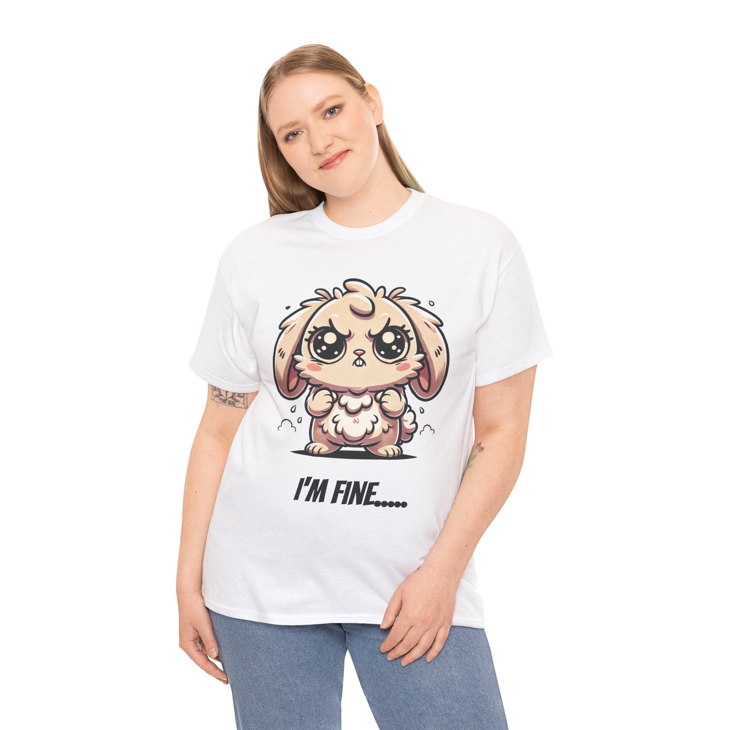 Cute Cartoon Bunny Tee - 'I'm Fine...' Unisex Heavy Cotton T-Shirt