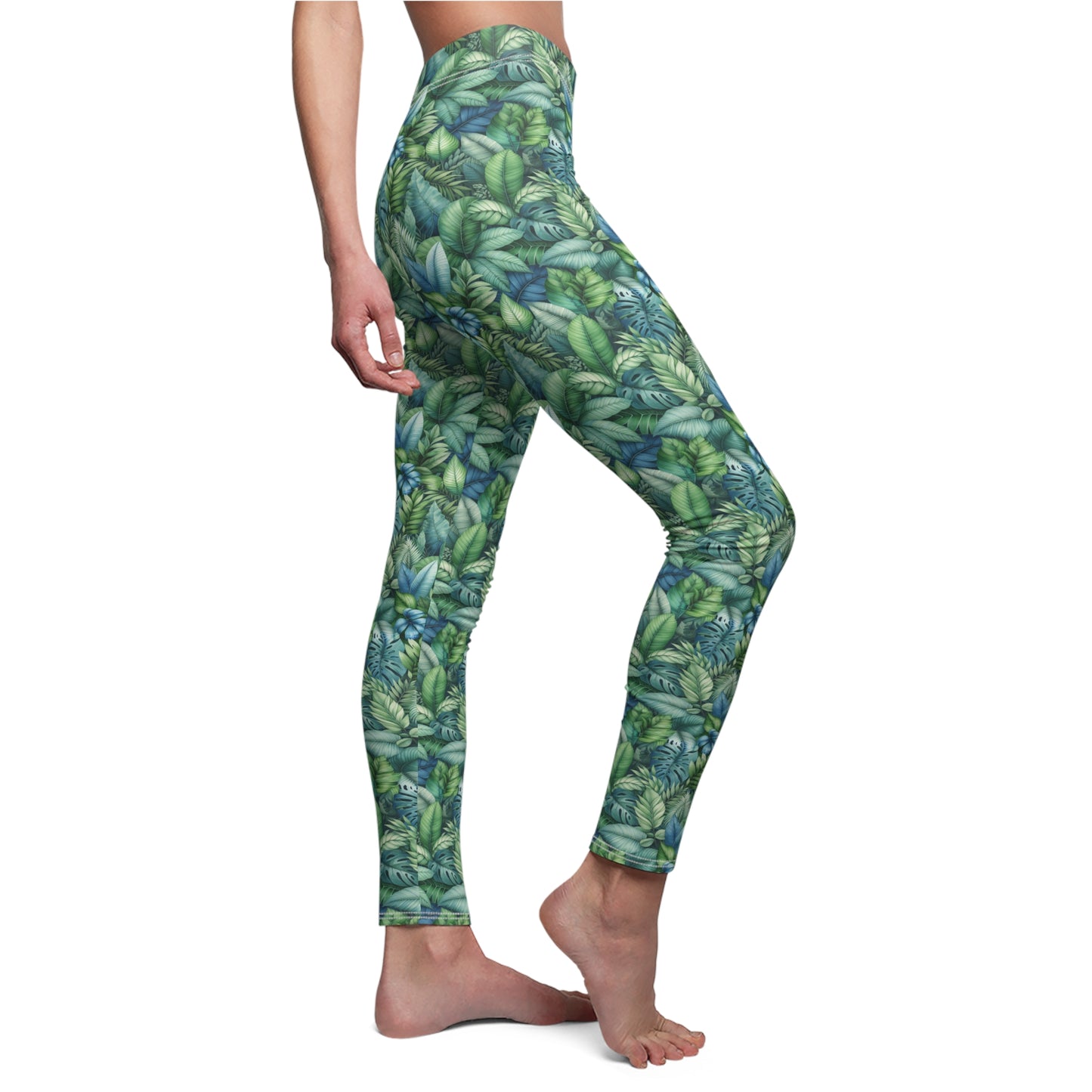 Tropical Leaf Watercolor Leggings – Vibrant Greens & Blues for Relaxed Style