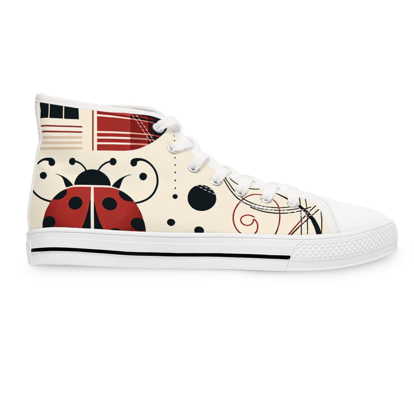 Sneakers, Ladybug High Tops, Modern Bug Pattern Shoes, Women's Fashion Footwear, Stylish Sneaker Gift, Trendy Bug Print Sneakers