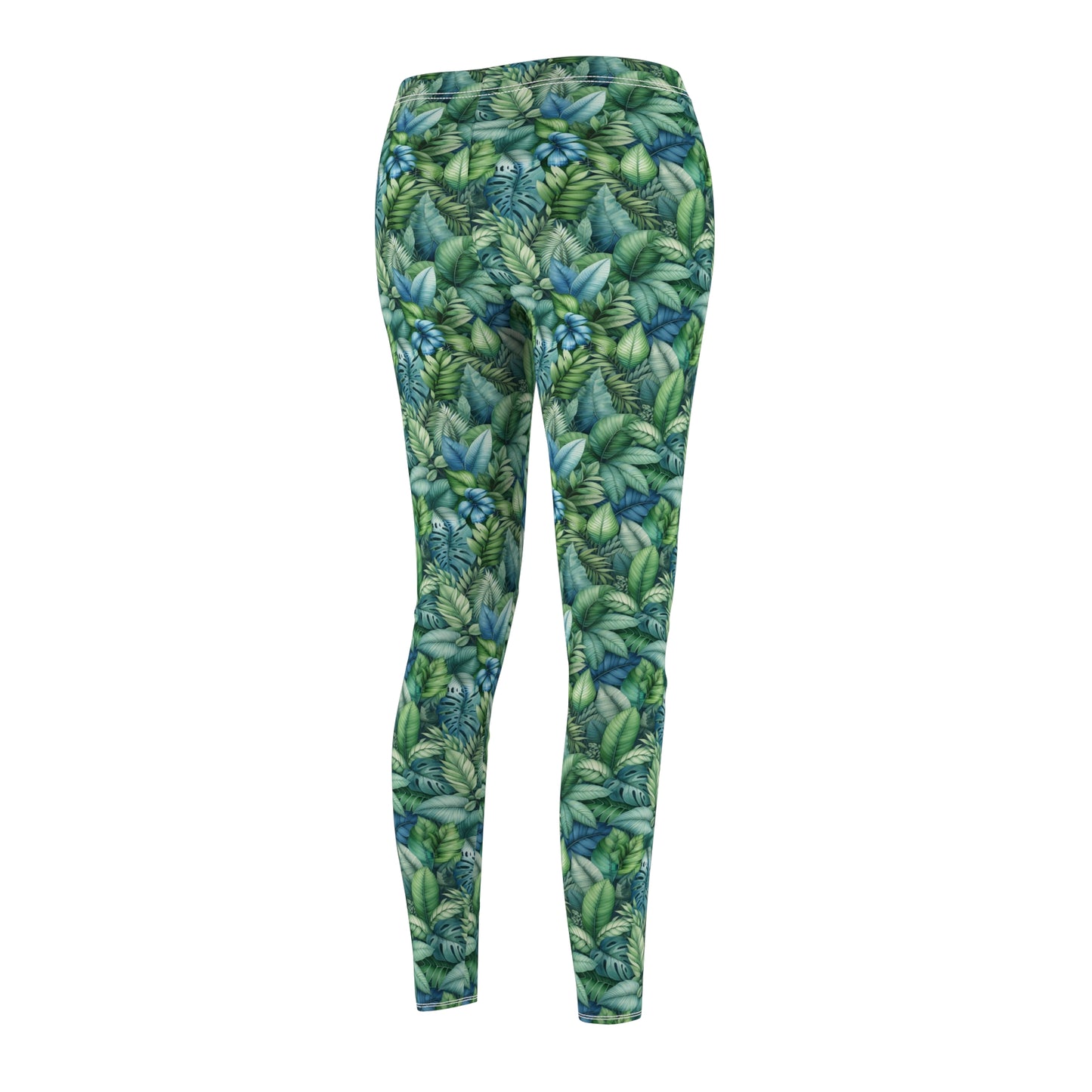 Tropical Leaf Watercolor Leggings – Vibrant Greens & Blues for Relaxed Style