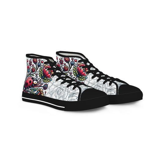 Men's Floral High-Top Sneakers with Ladybug Print – Stylish & Unique Design