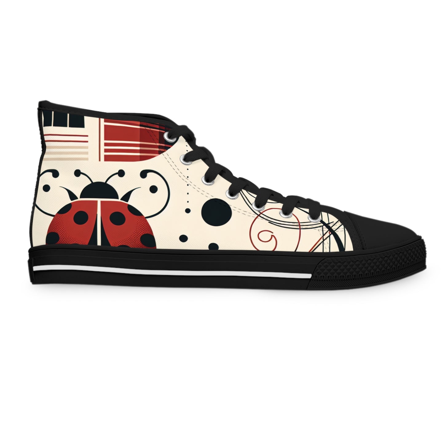 Sneakers, Ladybug High Tops, Modern Bug Pattern Shoes, Women's Fashion Footwear, Stylish Sneaker Gift, Trendy Bug Print Sneakers