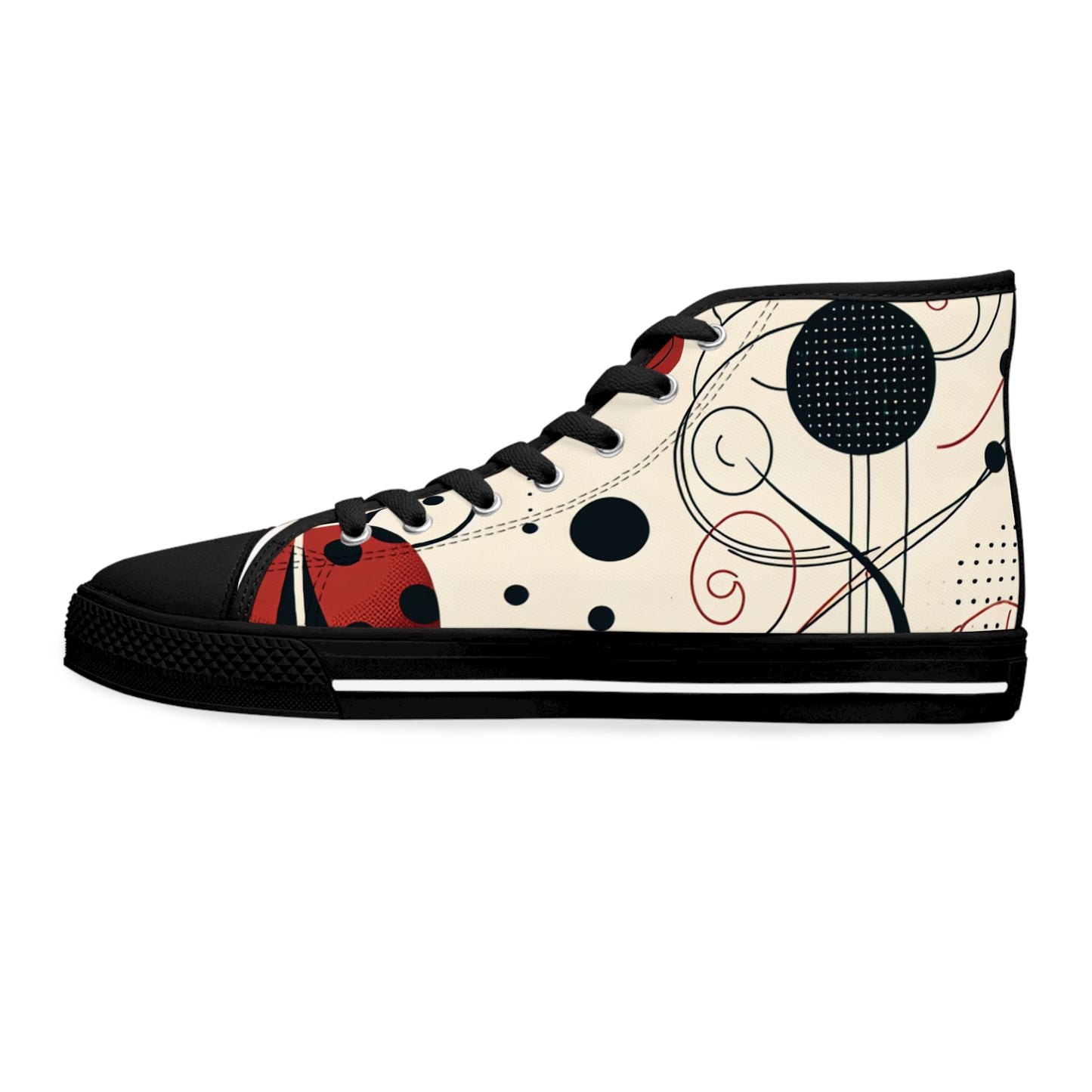 Sneakers, Ladybug High Tops, Modern Bug Pattern Shoes, Women's Fashion Footwear, Stylish Sneaker Gift, Trendy Bug Print Sneakers