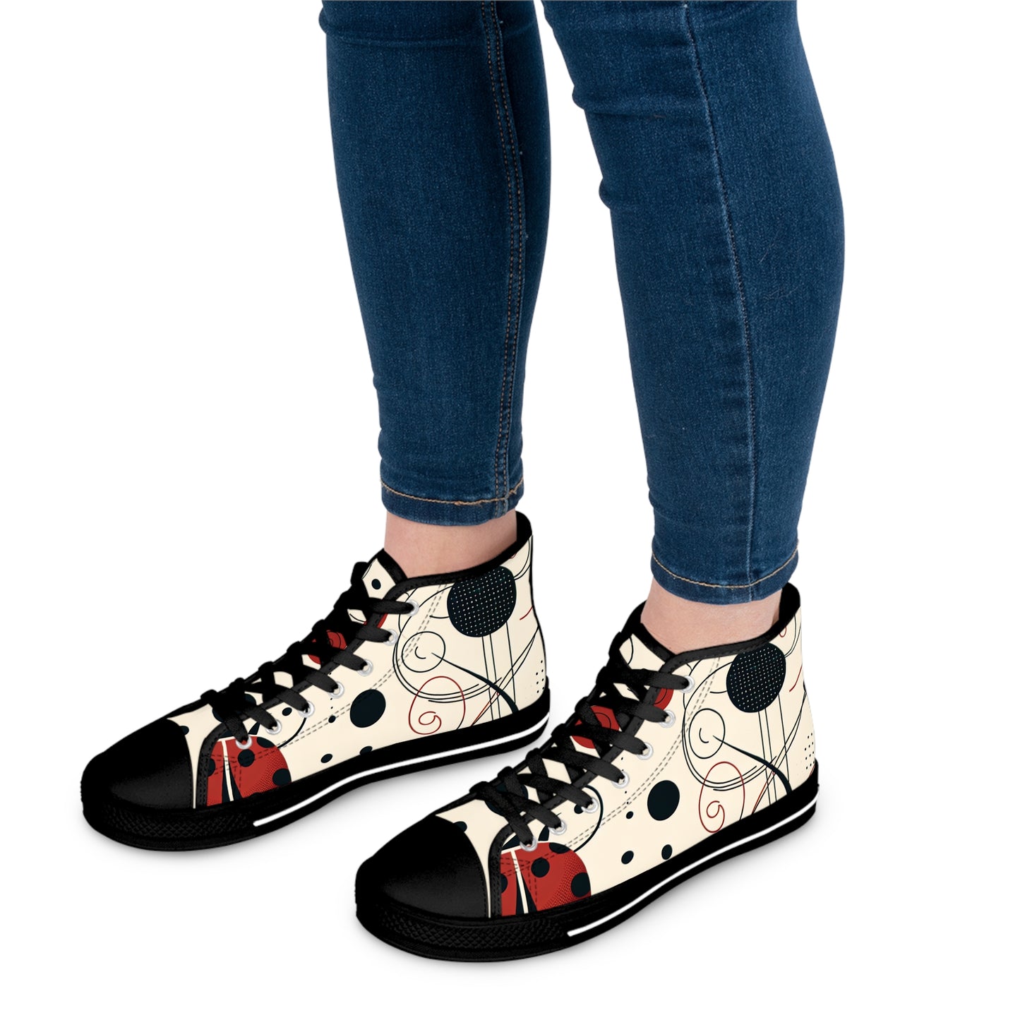 Sneakers, Ladybug High Tops, Modern Bug Pattern Shoes, Women's Fashion Footwear, Stylish Sneaker Gift, Trendy Bug Print Sneakers