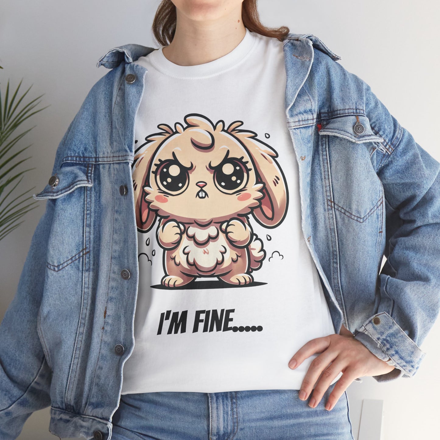 Cute Cartoon Bunny Tee - 'I'm Fine...' Unisex Heavy Cotton T-Shirt