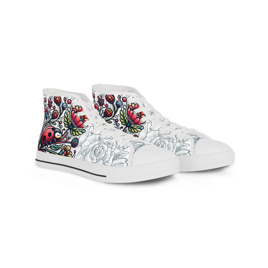 Men's Floral High-Top Sneakers with Ladybug Print – Stylish & Unique Design