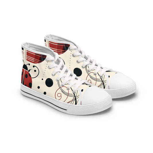 Sneakers, Ladybug High Tops, Modern Bug Pattern Shoes, Women's Fashion Footwear, Stylish Sneaker Gift, Trendy Bug Print Sneakers