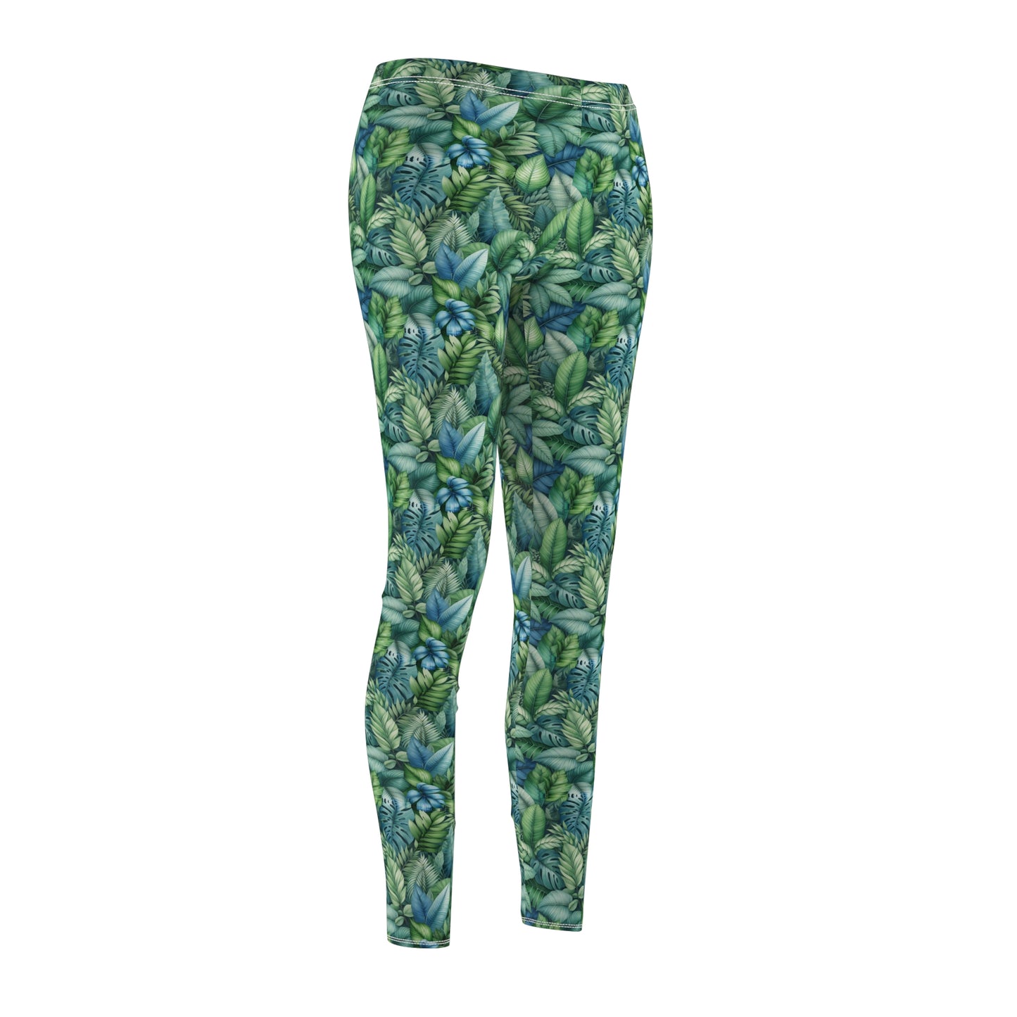 Tropical Leaf Watercolor Leggings – Vibrant Greens & Blues for Relaxed Style