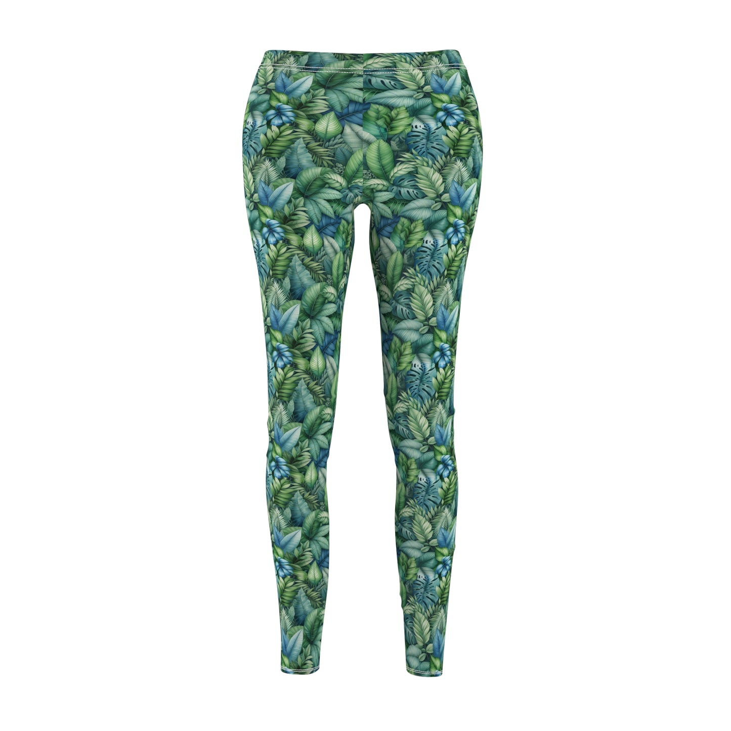 Tropical Leaf Watercolor Leggings – Vibrant Greens & Blues for Relaxed Style