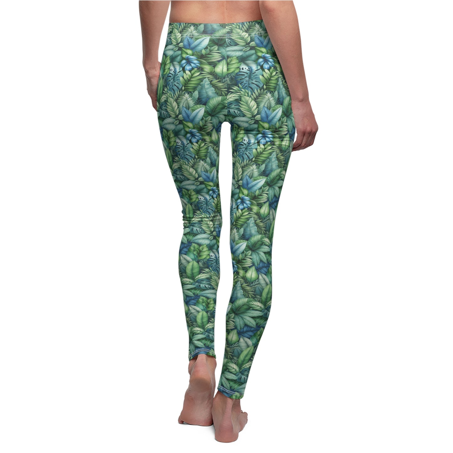 Tropical Leaf Watercolor Leggings – Vibrant Greens & Blues for Relaxed Style