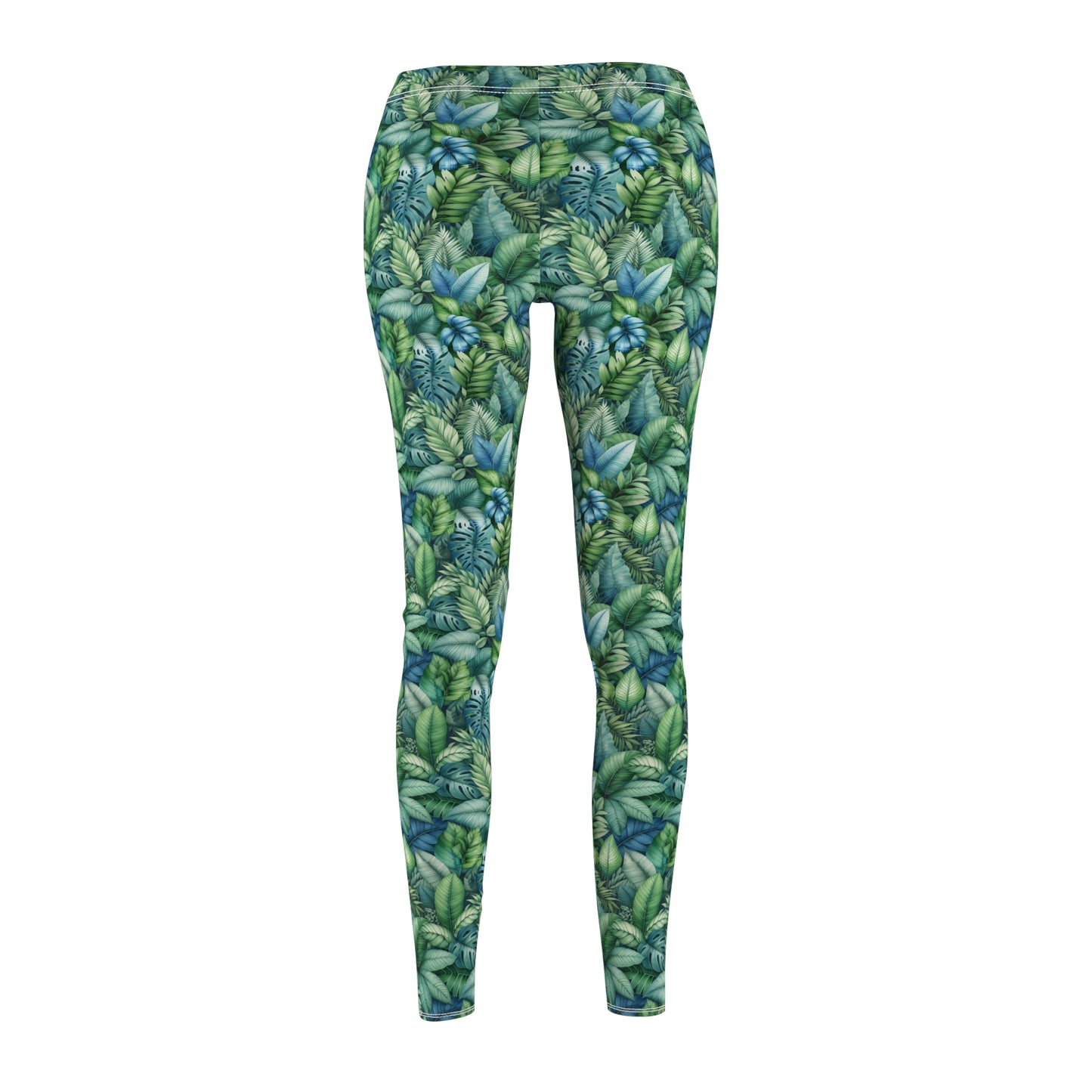 Tropical Leaf Watercolor Leggings – Vibrant Greens & Blues for Relaxed Style