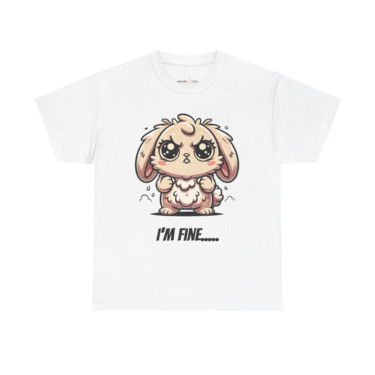 Cute Cartoon Bunny Tee - 'I'm Fine...' Unisex Heavy Cotton T-Shirt